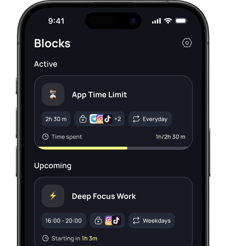 App time limits and scheduled blocks